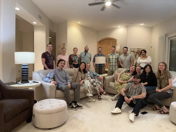 Insomnia Lab members at Dr. Taylor's house for our last Spring 2025 dinner!