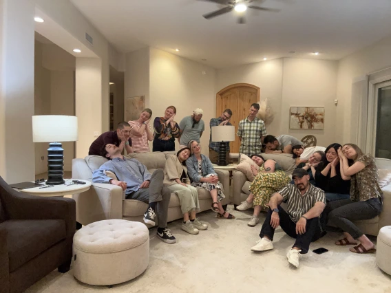 Insomnia Lab members at Dr. Taylor's house for our last Spring 2025 dinner!